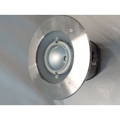 Plafonnier encastré Ø 240mm H220mm orientable inox lampe halogène GY6.35 12V (non incl) alim 230V verre IP65 BEGA 66821