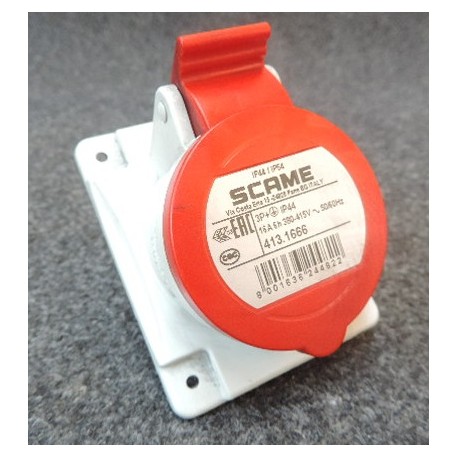 Prise socle 3P+T 16A rouge 6h 380-415V tri à encastrer IP44 Optima SOBEM SCAME 413.1666