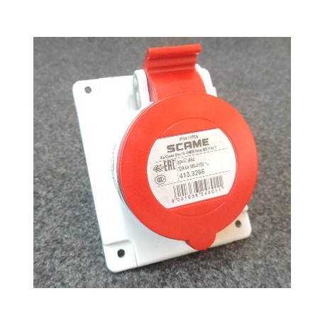 Prise socle 3P+T 32A rouge 6h 380-415V tri à encastrer IP44 Optima SOBEM SCAME 413.3266