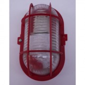 Hublot exterieur ovale 180x100mm avec grille plast rouge pour lampe E27 100W max (non incl) 230V diffuseur verre IP44 PROTEC